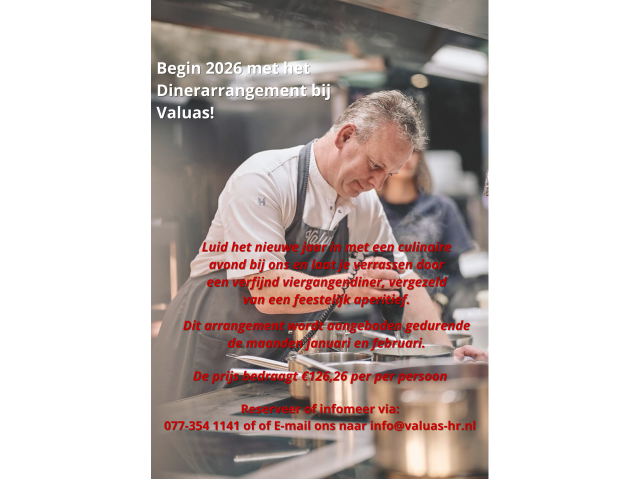 Begin 2026 met het dinerarrangement bij Valuas!